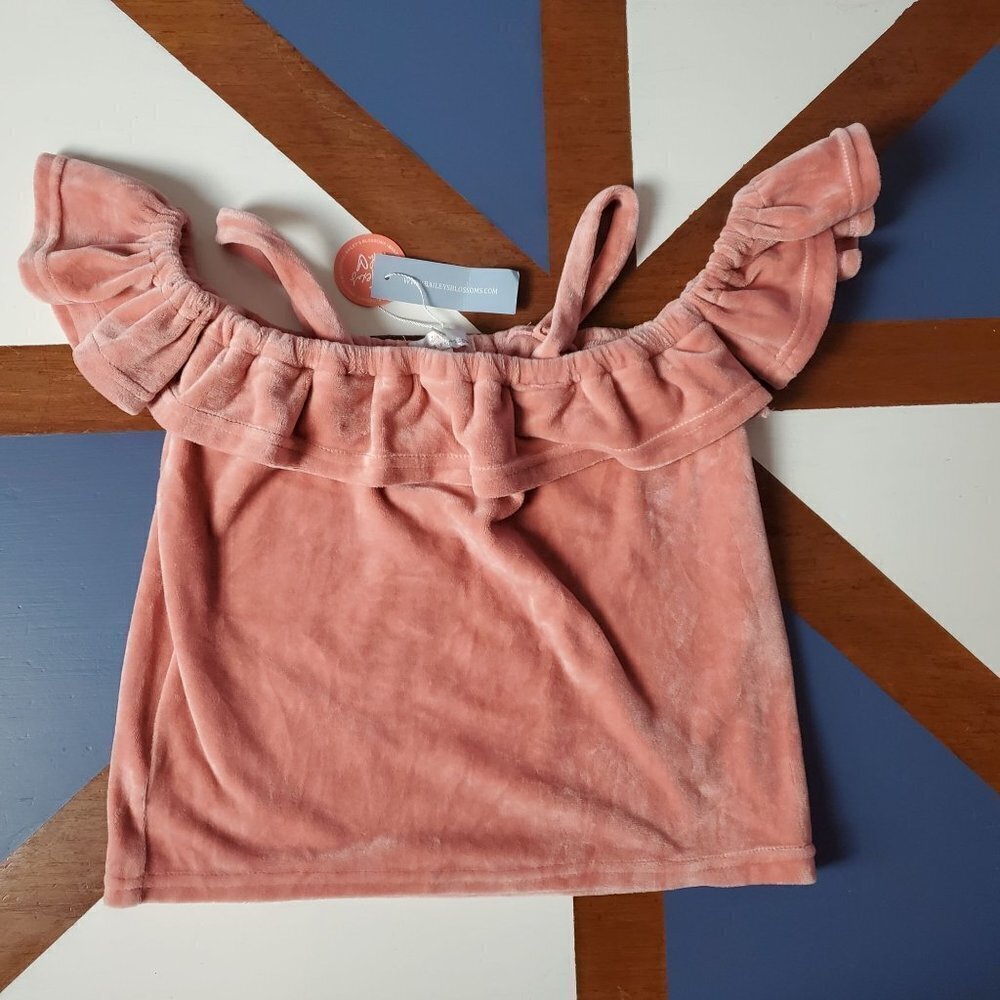 Bailey Blossoms Shirt Girls 4T Dusty Pink Velour‎ Ruffle Shoulder Summer New